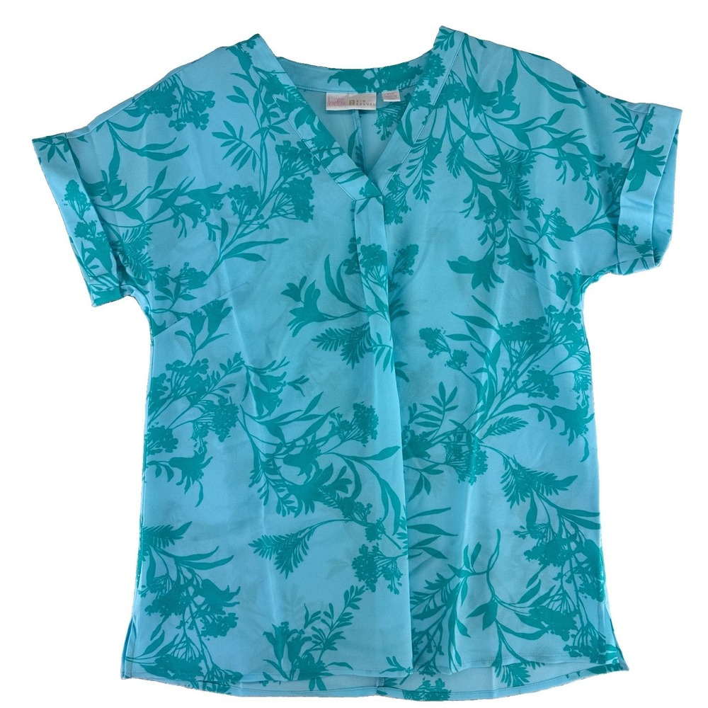 Belle by Kim Gravel Effortless Chic Summer Bloom Blouse Top XXS Blue Atlantis